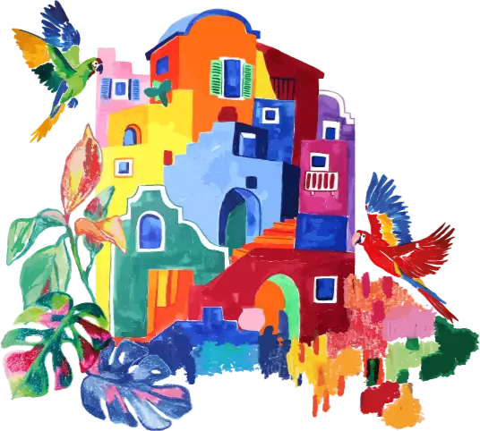 Carole Rampinetta Hacienda colorée perroquets