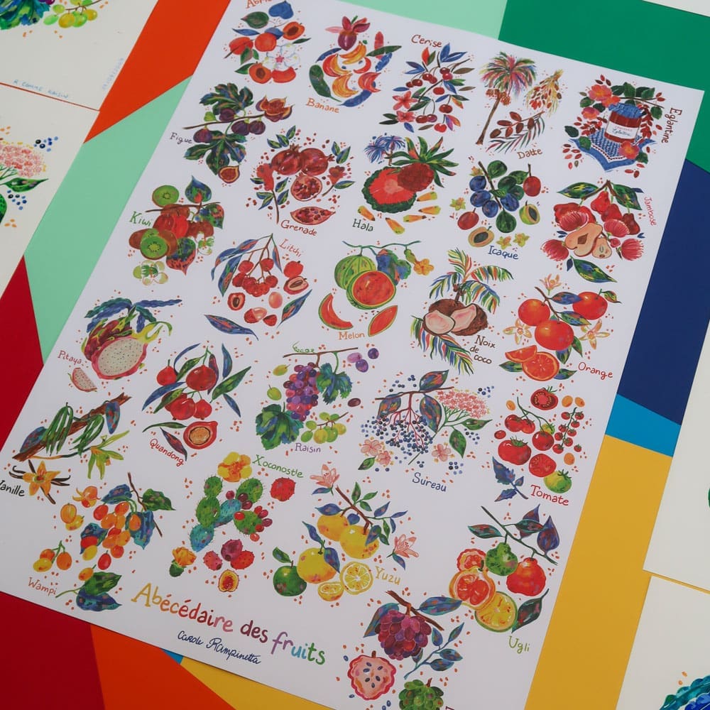 Affiche 50x70cm - Abécédaire fruité - Collection Tutti Frutti - Carole Rampinetta - R Affiche x TuttiFrutti WEB