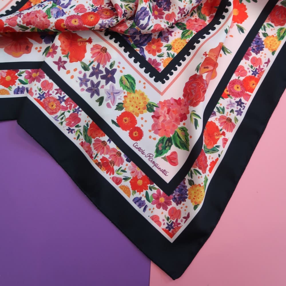 Foulard - Fleurs d'été - Foulards & Co - Carole Rampinetta - R Foulard FleursDEte WEB