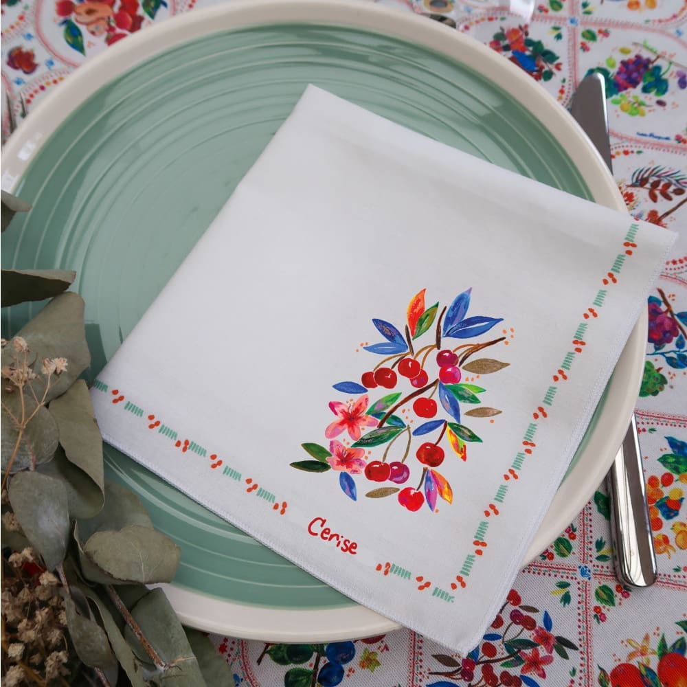 Serviette de table - Collection Tutti Frutti - PRECOMMANDE - Collection Tutti Frutti - Carole Rampinetta - R ServietteTable TuttiFrutti Cerise WEB