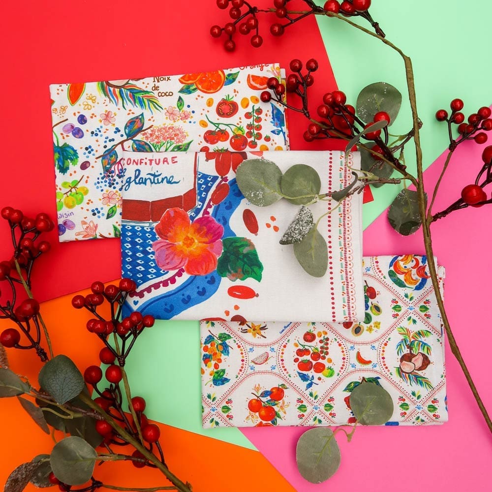 Torchons de cuisine - Lot de 3 - Eglantine - Précommande - Collection Tutti Frutti - Carole Rampinetta - R Torchon Eglantine WEB