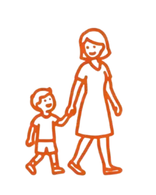 Femme tenant la main d'un enfant