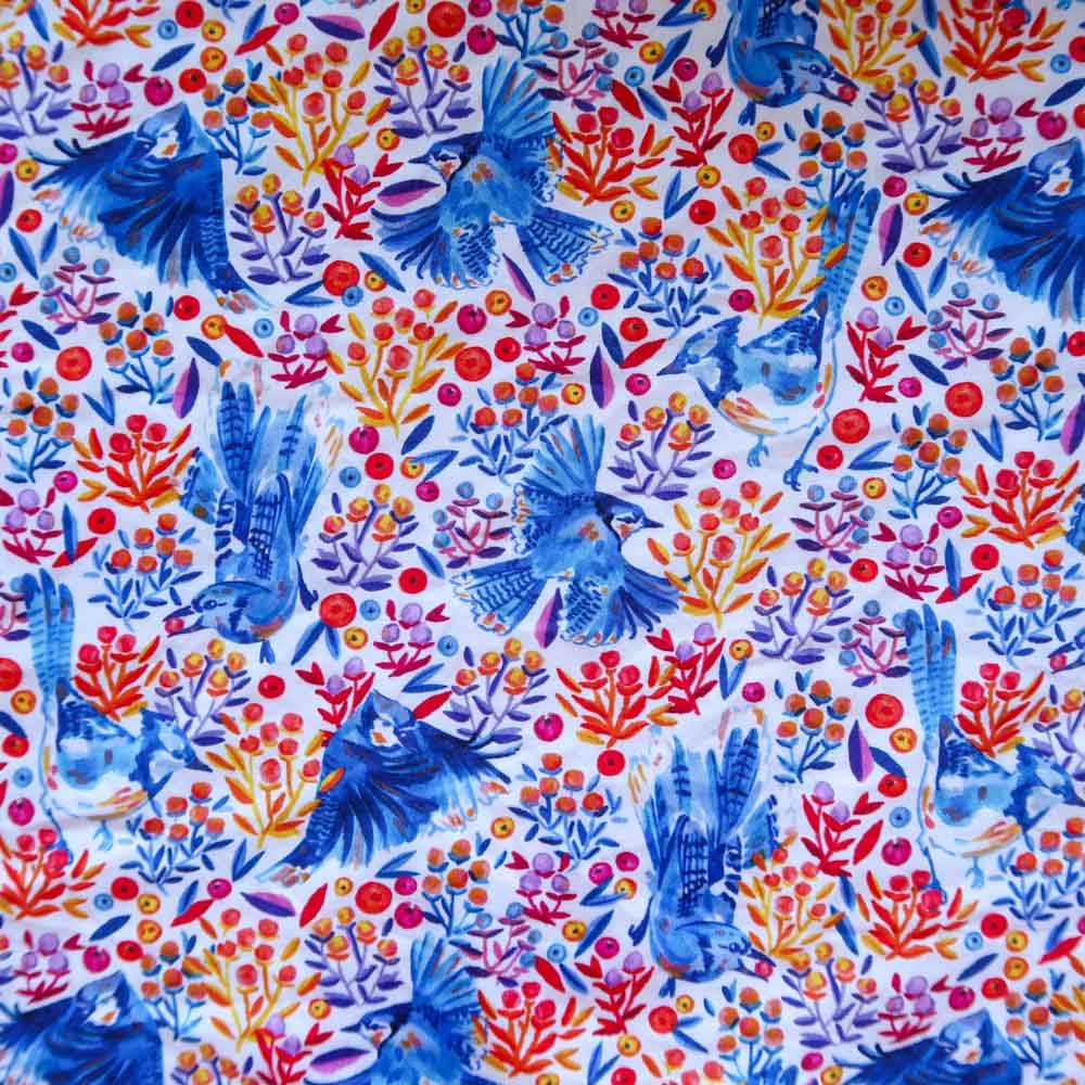 Satin de coton - Geais bleus