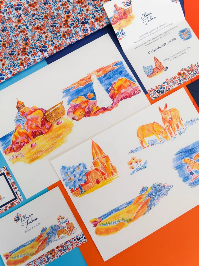 Dessiner pour les amoureux ❤️
___
En cette journée de Saint Valentin, petit retour en image sur le faire-part dessiné aux crayons de couleurs pour de mariés bretons ✨
Du orange et du bleu, des images de la Bretagne et voici un faire-part à leur image pour célébrer leur amour ! ❤️
___
Imaginer vos faire-parts de mariage à votre image, c’est quelque chose qui me tient particulièrement à cœur et c’est d’ailleurs pour cela, que je m’étais lancée à mon compte en 2017 🌈
Futurs mariés de 2026 et 2027, n’hésitez pas à m’écrire si vous souhaitez que je dessine pour vous 🥰
___
Belle journée à l’Amour ❤️
Bisous 😘
___
J’adore mixer les mediums pour créer des motifs uniques et colorés ! Ici, j’ai utilisé les crayons de couleurs Polychromos de @fabercastellfrance 🖍️
___
#fairepartpersonnalisé #fairepartdemariage #polychromos #fabercastell #carolerampinetta