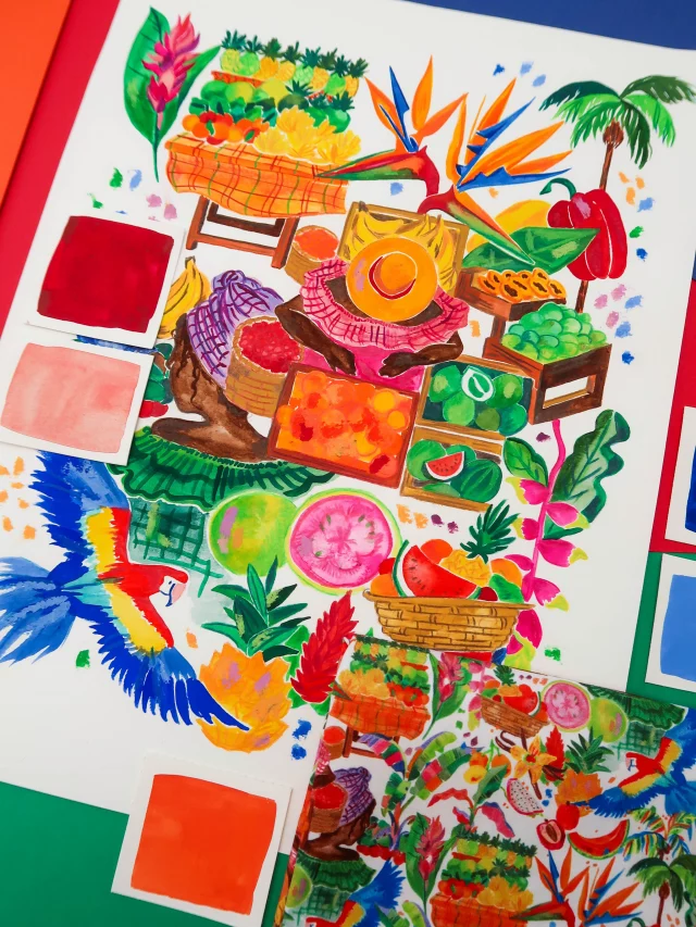 Marché aux fruits 🍋‍🟩 
___
Le dernier motif de l’escale Créole ☀️
Une illustration peinte à la gouache Linel de @lefrancbourgeoisofficiel et gorgée de couleurs et de soleil 🎨
Il existera en satin de coton (petite échelle) et en twill de viscose (grande échelle) et j’ai hâte de le passer sous ma machine à coudre 😍
Et vous ? Avec quel patron le verriez-vous ? 🧵
___
La collection été « escales marines » est disponible en pré-commande sur carolerampinetta.com jusqu’au 17 mai ! ✨
___
#escalesmarines #marcheauxfruits #inspirationcreole #motifcolore #carolerampinetta